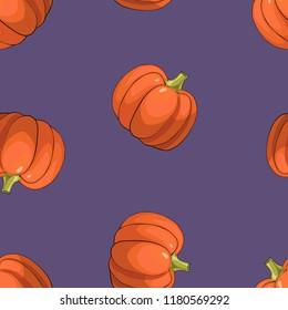 Pumpkin seamless pattern on white background. Colorful vegetable pattern.