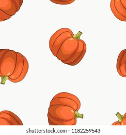 Pumpkin seamless pattern on white background. Colorful vegetable pattern.