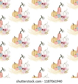 Pumpkin seamless pattern on the white background. Vector illustration