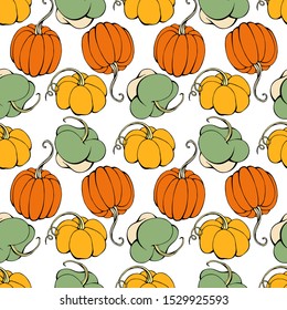 Pumpkin seamless pattern on white background. Hand drawn pumpkin vector. Pumpkin patch.
