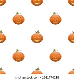 Calabaza sin soldadura sobre un fondo blanco. Patrón alimentario luminoso y sin fisuras. Adecuado para embalajes, fondos, tarjetas y textiles.