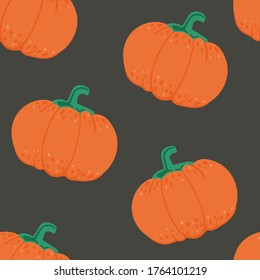 Patrón sin soldadura de calabaza. Pampkin naranja aislado en la oscuridad. Cosecha otoñal. Para el diseño de halloween y día de acción de gracias. Fondo de caricatura del doodle vector