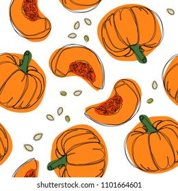 Pumpkin seamless pattern. Outline vegetable wallpaper