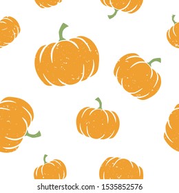 Pumpkin seamless pattern. Ripe pumpkin on shabby background. Vector hand drawn illustration