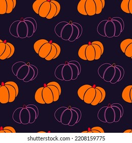 Pumpkin seamless pattern. Pumpkin silhouette and line vector illustration. Design for fabric, wrapping paper, backgrounds, home textile.