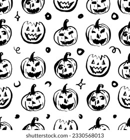 Kürbis nahtlose Muster spooky Halloween, Vektorhintergrund einzelne Kacheln wiederholen Tapete Cartoon Teufel Böse Geschenkpapier Illustration Doodle Design