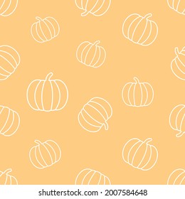 Pumpkin seamless pattern. Thanksgiving or halloween vector background.  Color vegetable print. 