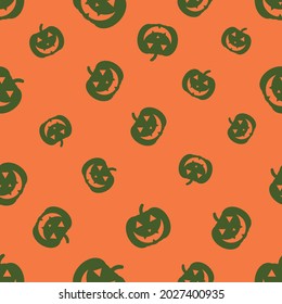 Pumpkin seamless pattern. Thanksgiving or halloween vector background.  Color vegetable print. Colorful scary backdrop with pumpkins. 