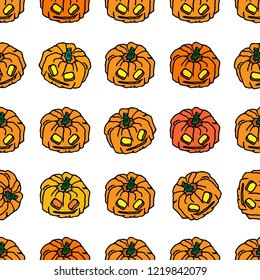 Pumpkin seamless pattern. Vector illustration of a seamless pattern of halloween pumpkins. Hand drawn pumpkin.