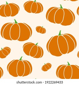 Pumpkin seamless texture in trendy autumn colors. Beige background with pumpkin pattern vector. EPS 10