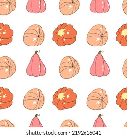 pumpkin seamless vector pattern on white background. Hand drawn autumn pumpkin background design for wrapping and digital paper.
