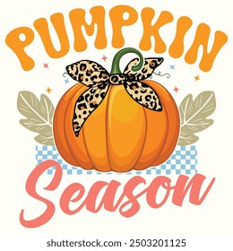 Pumpkin Season,  Fall Autumn Groovy Design for Tshirt, Banner, Poster, Background