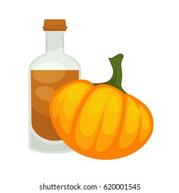 Aceite de semilla de calabaza en la botella. Icono aislado de vectores