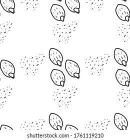 Pumpkin seeds hand drawn vector seamless pattern. Outline monochrome texture made in doodle style.Fruit 
background for package, merch, wallpaper, menu and other design.