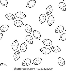 Pumpkin seeds hand drawn vector seamless pattern. Outline monochrome texture made in doodle style.Fruit 
background for package, merch, wallpaper, menu and other design.