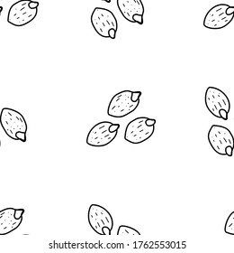 Pumpkin seeds hand drawn vector seamless pattern. Outline monochrome texture made in doodle style.Fruit 
background for package, merch, wallpaper, menu and other design.