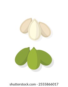 Pumpkin seeds isolated on white background. Whole and peeled pumpkin seeds. stock illustration