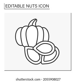  Pumpkin Seeds Line Icon. Seeds High In Fats. Special Ingredient For Butter And Oils. Tasty Snack. Nuts Concept. Isolated Vector Illustration. Editable Stroke