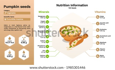Pumpkin seeds and its nutritional properties -Vector illustration