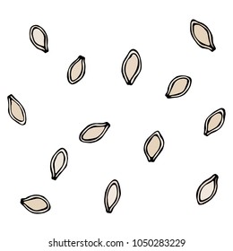 Pumpkin Seeds. Nuts and Seeds Collection. Healthy Snack. Fresh Farm Harvest Product. Vegetarian Food. Realistic Hand Drawn Illustration. Savoyar Doodle Style.
