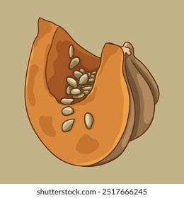 Calabaza con semillas. Un pedazo de calabaza
