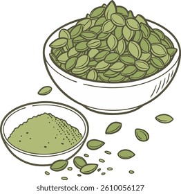 Pumpkin seeds powder in bowl isolated on white background