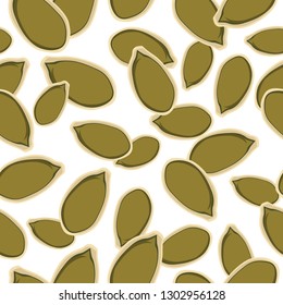 Pumpkin seeds seamless pattern isolated on white background. Cartoon vector illustration