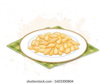 pumpkin seeds vector illustration in white plate