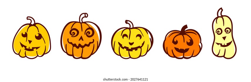 Pumpkin set of 5 pieces. Halloween. Vector illustration in a flat style.