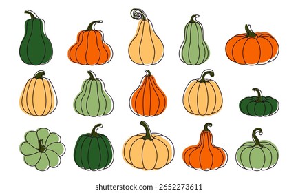 Pumpkin set. Autumn stylized hand drawn pumpkin.