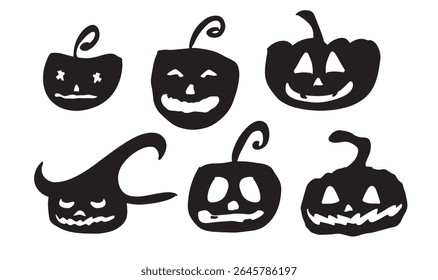 conjunto de abóbora coleção preto cor objeto ícone traje personagem ícone desenho animado abóbora feliz halloween mal horror outubro mês feliz halloween evento de celebração de abóbora sorriso medo divertido skittish outono
