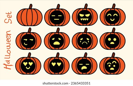 pumpkin set emoticon icon, halloween icon and emoticon 