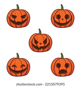 Pumpkin set halloween, funny and scary face