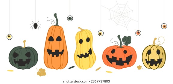 Pumpkin set for Halloween. Vector illustration in flat style on a white background. 