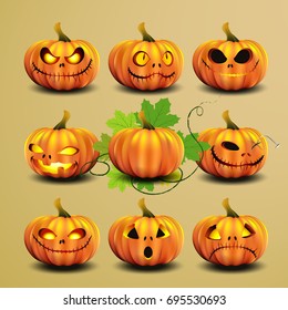 Pumpkin set for halloween.Vector illustration.