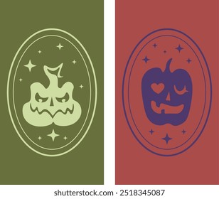 Pumpkin set. Happy Halloween set, phone wallpaper. Halloween concept. Vector illustration. Trendy background.	
