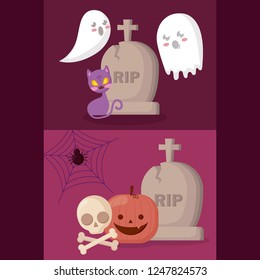 pumpkin with set icons halloween