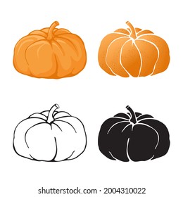 Pumpkin set of isolated icons in various styles. Vector illustration isolated on white background.