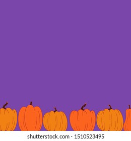 Pumpkin set isolated on purple background, symbol of Halloween holiday, illustration