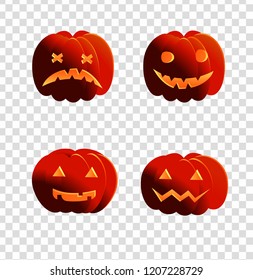 Pumpkin Set Isolated  transparent Background With Gradient. Template desing. Vector Illustration