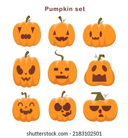 Pumpkin set on white background.Happy halloween .orange pumpkin .Vector illustration