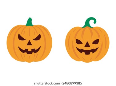 Pumpkin set. Orange pumpkin with smile for your design for the holiday Halloween. Vector illustration. 