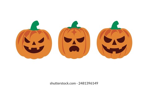 Pumpkin set. Orange pumpkin with smile for your design for the holiday Halloween. Vector illustration.