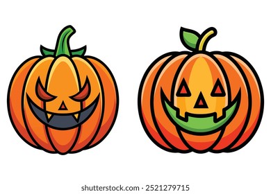 Pumpkin set. Orange pumpkin with smile for your design for the holiday Halloween. Vector illustration.