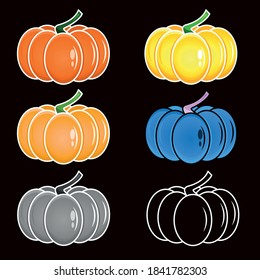 pumpkin, set of pumpkins, pumpkin on a dark background, pumpkin contour, Halloween pumpkin, multi-colored volumetric pumpkins
