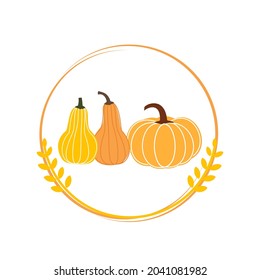 Pumpkin set with wheat circle sign isolated on white background vector illustration.