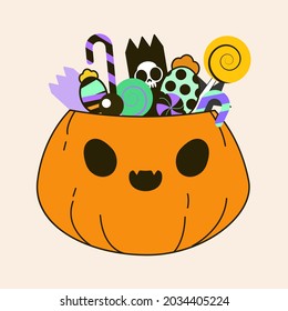 Pumpkin shaped candy container. illustration for Halloween