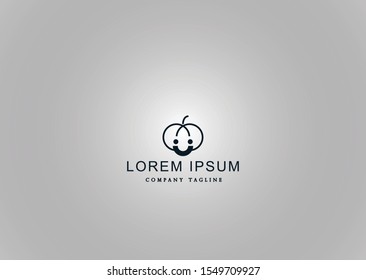 
pumpkin shaped logo  with a unique face and minimalist concept