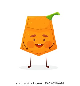 Pumpkin shaped patch pocket. Character pocket pumpkin. Cartoon style. Isolated on white background. Design element.