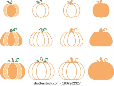 Pumpkin Shapes Outlines and Stencils Vector Illustration Set